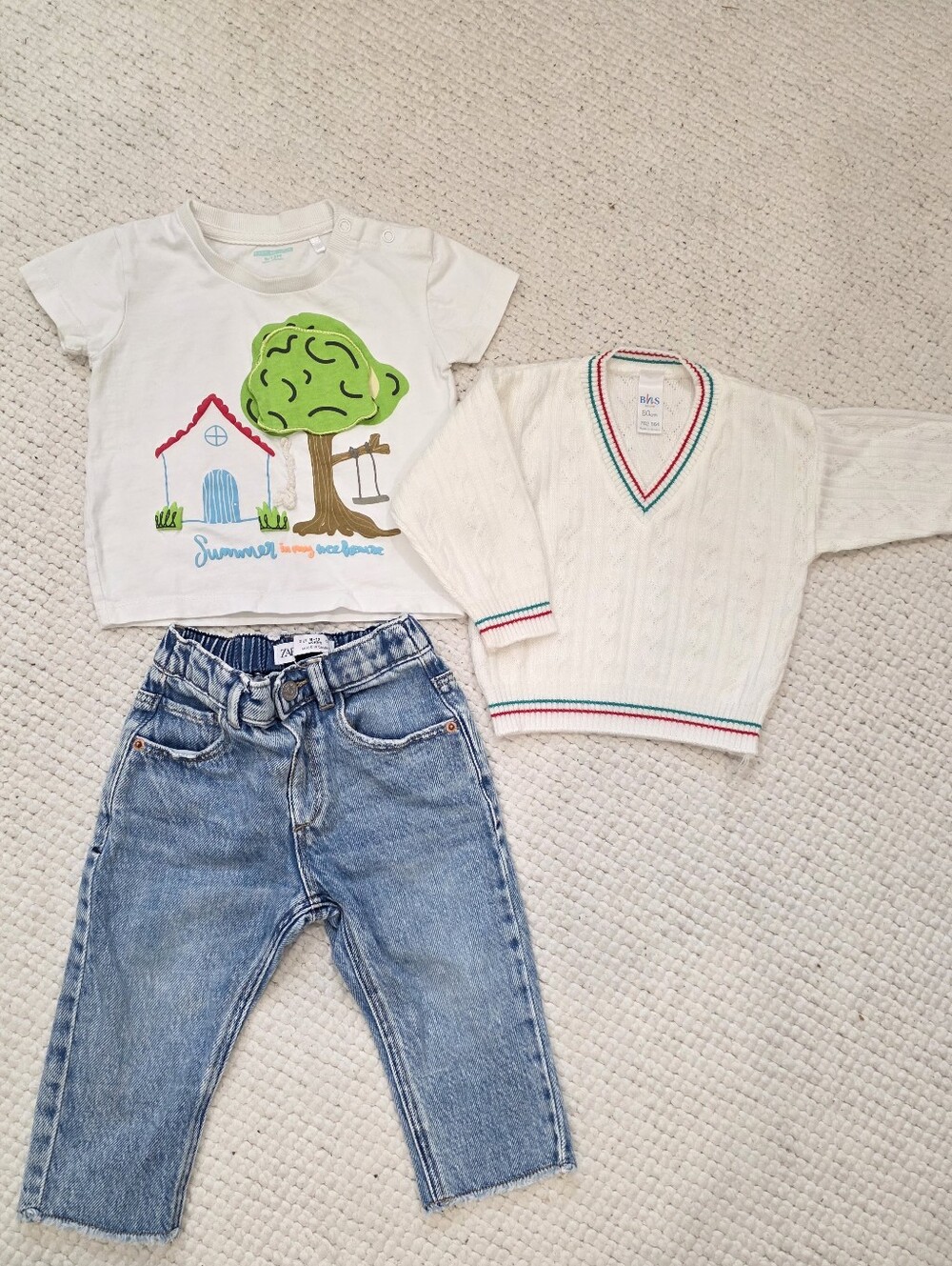 Zara Baby Jeans + Vintage Style Sweater Outfit 9–12M